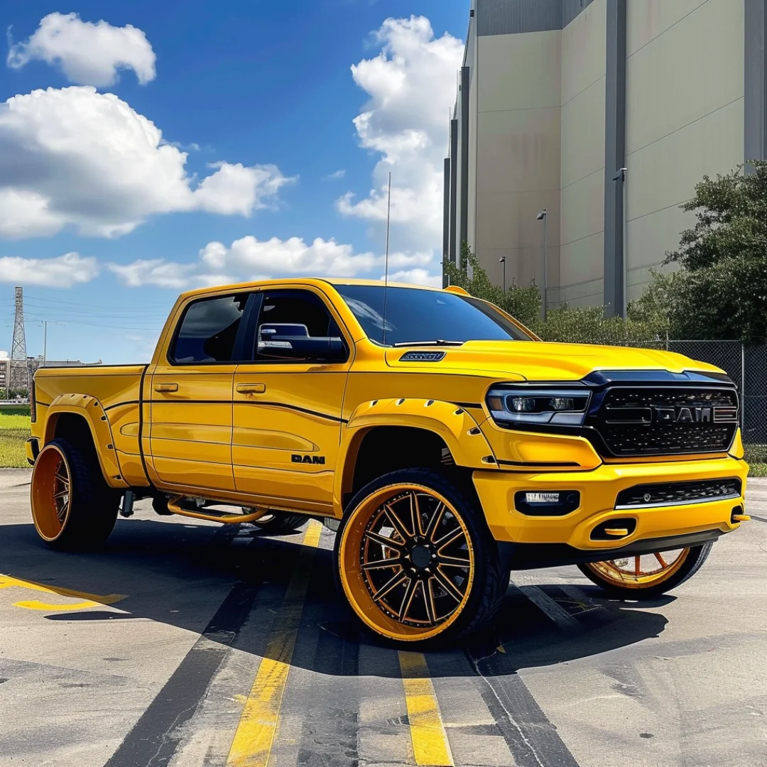 Yellow truck with new tinted windows installed by Elite Care Mobile Window Tinting